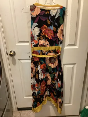 Maeve Black Floral High-Low Wrap Dress with Yellow Trim thumbnail 3