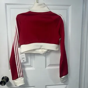 Love poem red track jacket striped cropped zip up sweater athletic activewear large new thumbnail 3