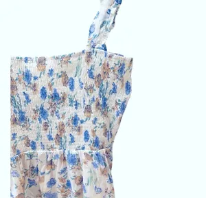 Revolve Heartloom Ronnie Prairie Tier Dress Floral Smocked White Blue Green M thumbnail 4