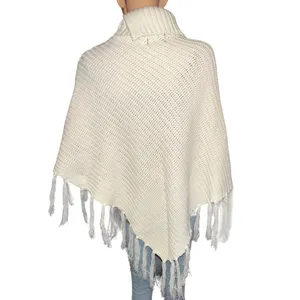 Sequined Fringe Turtleneck Poncho White thumbnail 3