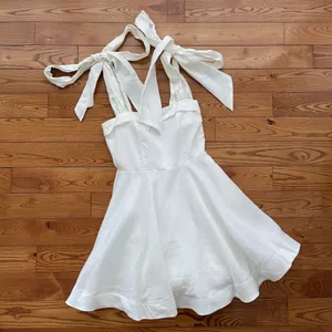 DISSH Aisle White 100% Linen Bow Square Neck Mini Dress thumbnail 3