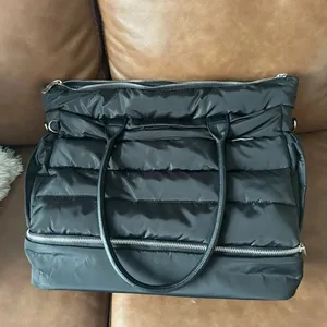 Black Puffy Quilted Tote with Double Handles thumbnail 1
