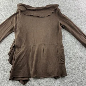 Sparrow Brown‎ Linen Cotton Blend Cardigan Sweater Ruffle Womens M Boho Chic thumbnail 12