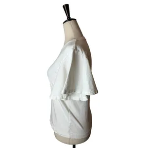 Citizens of Humanity Shirt Women XS White Cotton Flutter Sleeve Crew Neck Tee‎ thumbnail 7