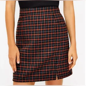 NWT LOFT Black and Orange Plaid A-Line Skirt thumbnail 1