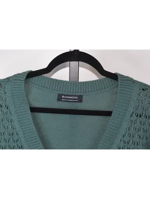 BloomChic Sage Green Crochet Knit Cardigan Open Weave Button Front Sweater 14-16 thumbnail 3