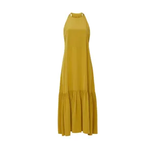 Tibi Eco Silk Yellow Sleeveless Halter Flounce Shift Midi Dress Size 8 thumbnail 4