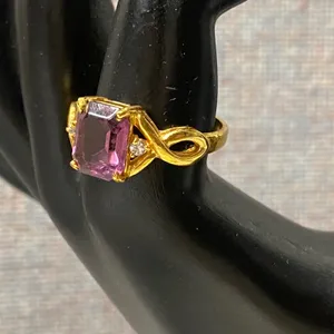 Elegant 14k Gold Plated Emerald Cut Amethyst Cocktail Ring Size 9 thumbnail 3