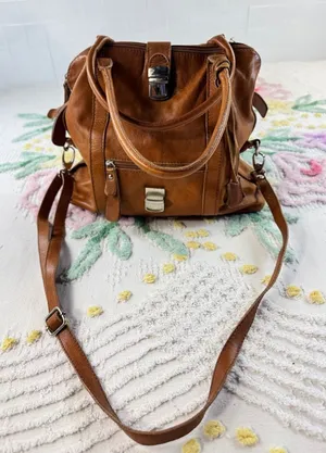 Borse‎ in Pelle Italian Cognac Brown Leather Satchel Crossbody Bag thumbnail 1