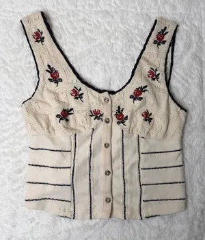 Free People Embroidered Corset Tank Top Small thumbnail 1