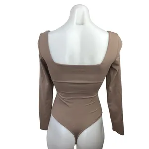 Aritzia Babaton Tan Square Neck Chic Long Sleeve One Piece Bodysuit Top Size S thumbnail 2