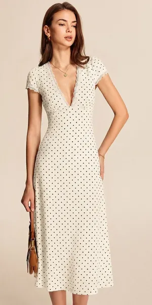 CoMMENSE Polka Dot Lace Trim Maxi Dress, size medium NWT Satin Sold out thumbnail 1