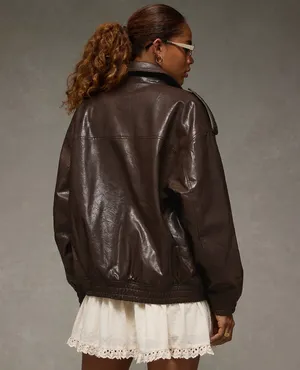 American Eagle Oversized Vegan Leather Bomber Jacket thumbnail 4