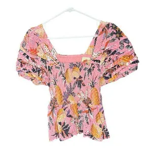 Floral Pink Smocked Top thumbnail 1