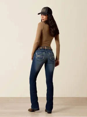 Ariat Women’s R.E.A.L Mid Rise Entwined Boot Cut Jeans Cowgirl in Marine 30R thumbnail 2