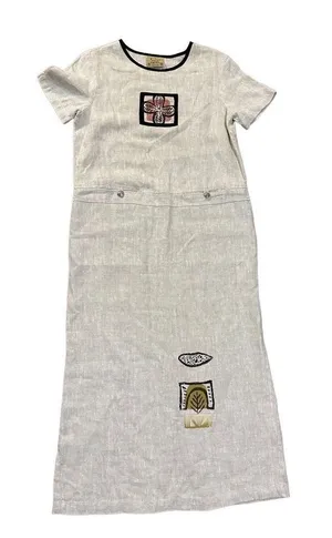 Blue Cactus vintage linen beige minimalist lagenlook maxi‎ dress sz small thumbnail 1
