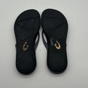 OluKai Ho'opio Black White Striped Flip Flop Sandals Womens 7 thumbnail 6