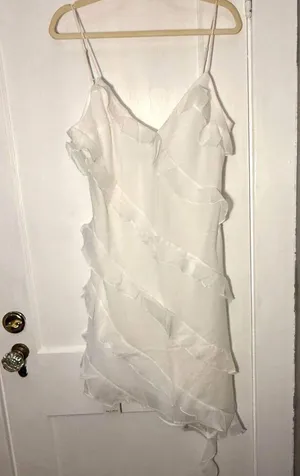 Abercrombie and Fitch White Ruffle Slip Asymmetrical Dress Size Large TALL NWT thumbnail 1