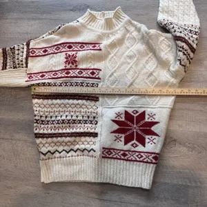 American Eagle Sweater Womens Large White Nordic Fair Isle Knit Pullover thumbnail 8