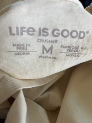 Life is Good Go Places Ivory V-Neck Long Sleeve Crusher Tee Sz M 100% Cotton thumbnail 5