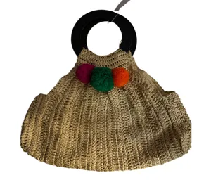 Cream straw bag with pom pom detail #boho #summer thumbnail 1