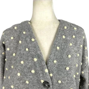Madewell AG245 Texture & Thread Boxy Bobble Cropped Cardigan Small Polka Pom thumbnail 4