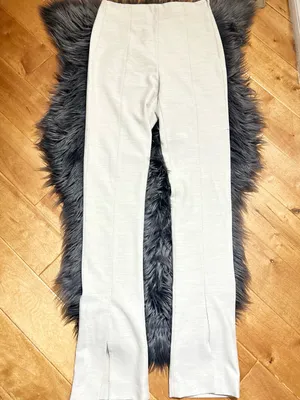 Zara High-Waist Pressed Pleated White Cream Wide-Leg Side Vents Pants Sz XS thumbnail 4