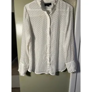 Banana Republic Women's Sz Medium Long Sleeve Drapey Blouse Snow Day White Sheer thumbnail 5