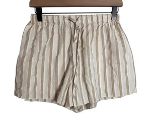 Ghanda Co Womens Beige White Striped Cotton Blend‎ Drawstring Shorts Size XS thumbnail 1