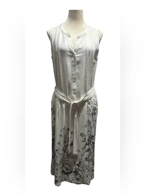 JANE + DELANCEY Floral Tie Waist Midi Dress Linen blend Sz XS thumbnail 2
