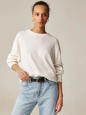 NWT J.Crew Cashmere Relaxed Crewneck Sweater in Snow Ivory Knit Pullover L thumbnail 2