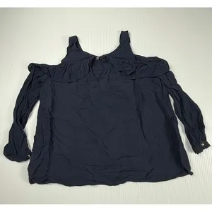 Maeve‎ Navy Cold Shoulder Ruffle Blouse Long Sleeve Romantic Top US 4 thumbnail 5
