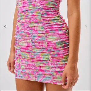 For Love and Lemons‎ Julien Cami Mini Dress XS Pink Floral Ruched Bodycon Cutout thumbnail 3