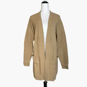 GAP Taupe Textured Cotton Open Front Longline Cardigan Sweater Size M NWT thumbnail 2