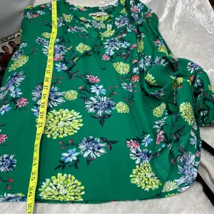 LOFT xl Green Floral Blouse women’s ruffle lightweight long sleeve casual top thumbnail 5