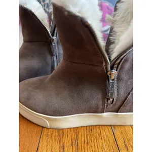 J/Slides NYC Boots Womens Size 8 Gray Suede Faux Fur Lined Ankle Booties Zip thumbnail 4