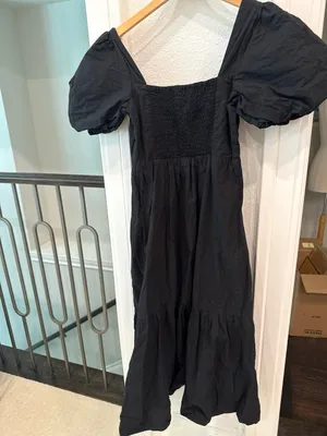 ASTR The Label Black Puff Sleeve Square Neck Tiered Midi Dress XS thumbnail 5