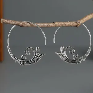 Delicate Carved Leaf Design Hoop Earrings thumbnail 4