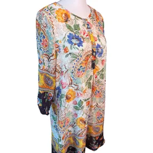 Figueroa & Flower Womens L Floral Paisley Border Print Tassel Tunic Shift Dress thumbnail 2