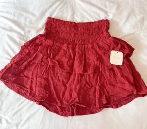 Altar’d State Burgundy Pleated Dot Ruffle Mini Skirt Size Small thumbnail 1