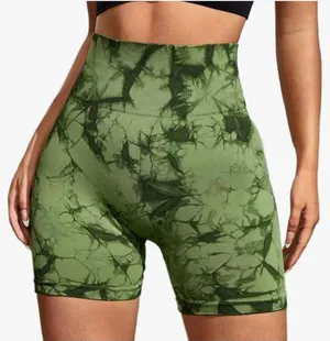 Women’s High-Waist Tie-Dye Biker Shorts in Army Green thumbnail 1