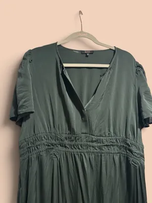 Quince Washable Stretch Silk Tiered Maxi Dress Hunter Green XL Pockets thumbnail 5