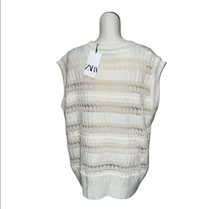 NWT ZARA COMBINATION POINTELLE VEST Sweater Top Super Oversize M Ivory thumbnail 9