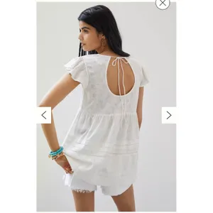 Maeve Anthropologie Womens M White Floral Jacquard Open Back Tie Peplum Blouse thumbnail 13