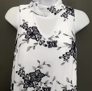 Vestique White Flowy Dress with Navy Floral Pattern thumbnail 2