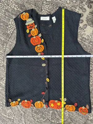 Lord & Taylor Karen Scott Vintage L Black Orange Pumpkin Halloween Sweater Vest thumbnail 6