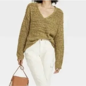 Universal Threads L Women’s Olive Marled 100% Cotton V-Neck Knit Sweater thumbnail 7
