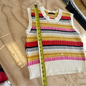 Boutique Deluc Multicolor Striped Knit Top Tank Sweater‎ White Red Medium thumbnail 10