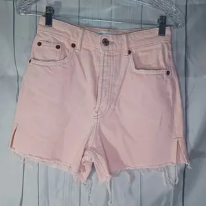 Zara Faded pink Frayed Hem High-Rise Coquette Festival Casual Jean shorts thumbnail 1