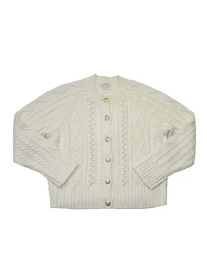 NWT J.Crew Cable-knit Cardigan Sweater in Ivory Wool Blend M thumbnail 4